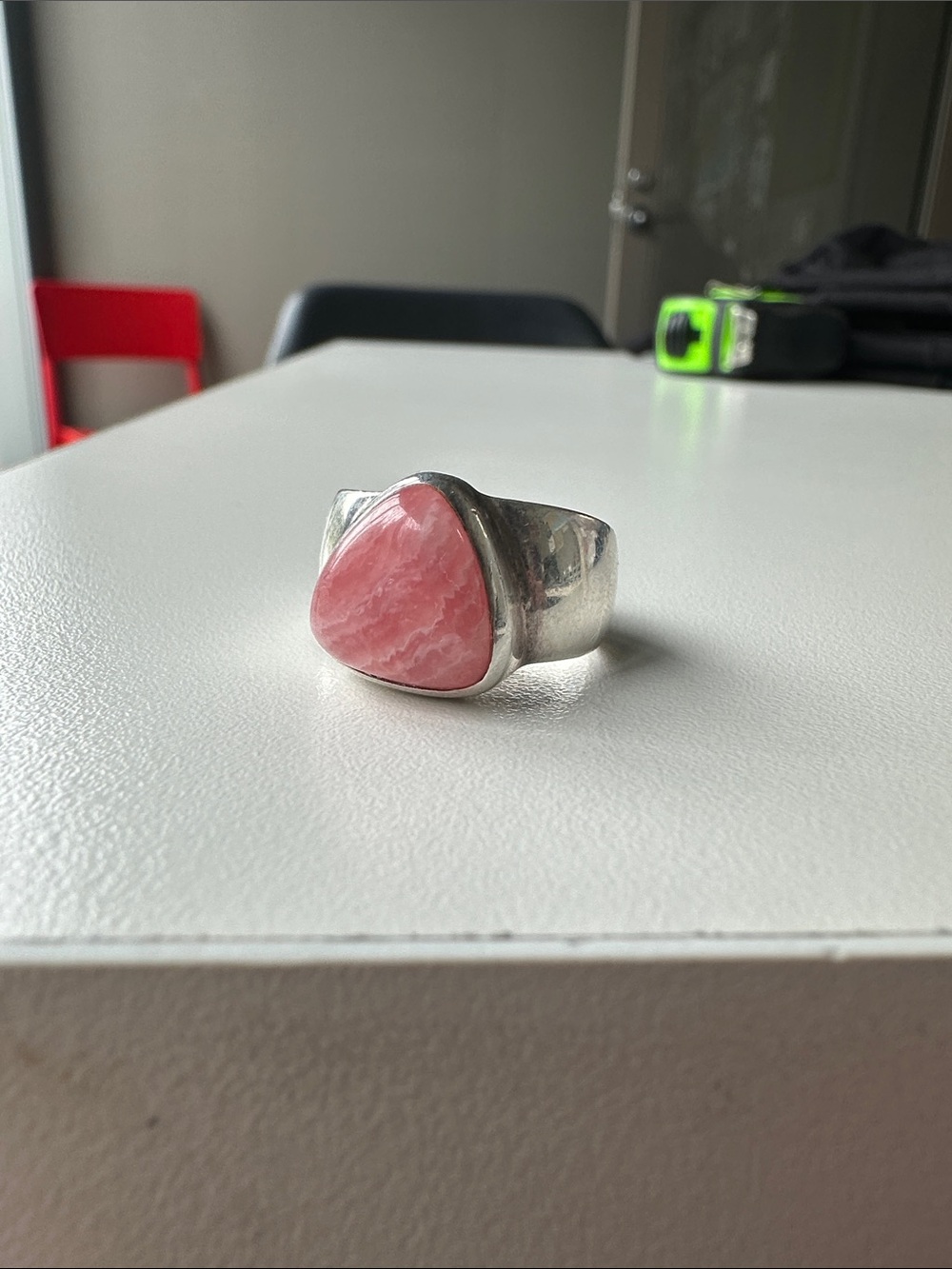 Silver Ring with Triangular Rhodochrosite
